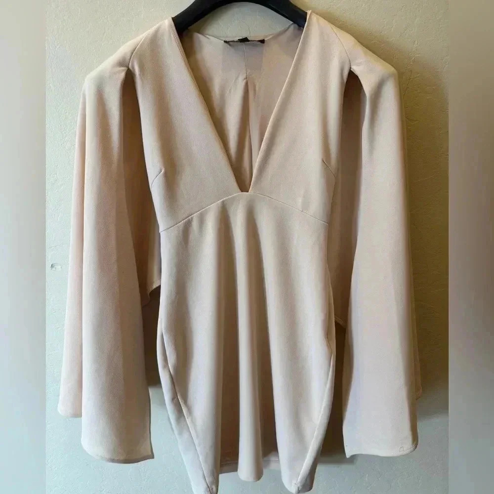 Dance and Marcel cream bodycon cape dress with slit size small - Picture 8 of 16